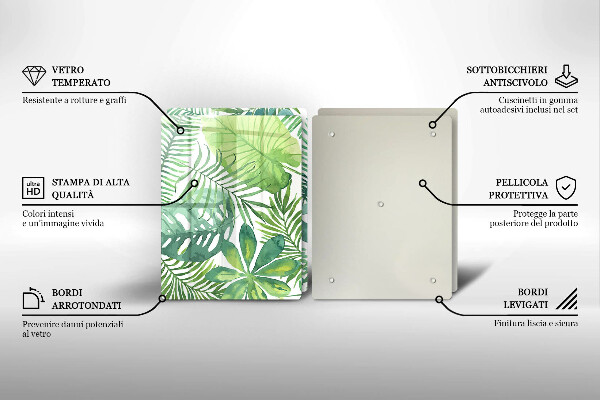 Kuchynská doska veľká zo skla Akvarelové boho listy