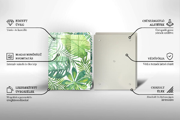 Kuchynská doska veľká zo skla Akvarelové boho listy