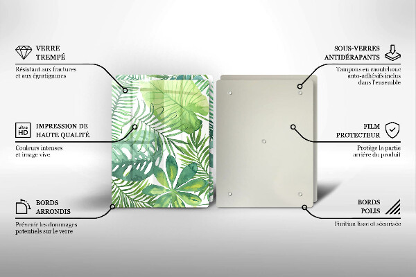 Kuchynská doska veľká zo skla Akvarelové boho listy