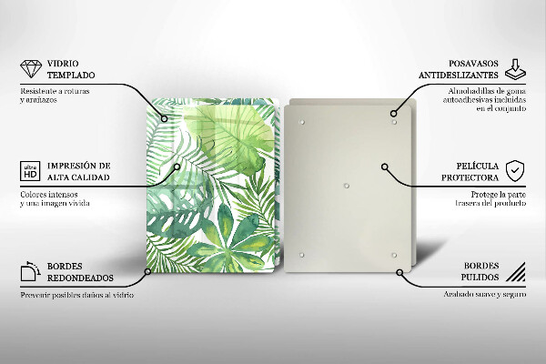 Kuchynská doska veľká zo skla Akvarelové boho listy