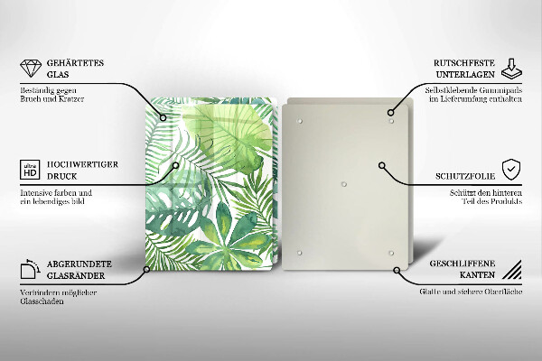 Kuchynská doska veľká zo skla Akvarelové boho listy