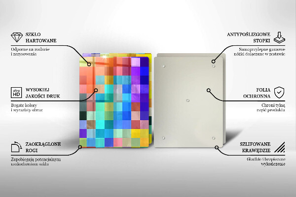 Kuchynská doska veľká zo skla Farebné pixelové štvorce