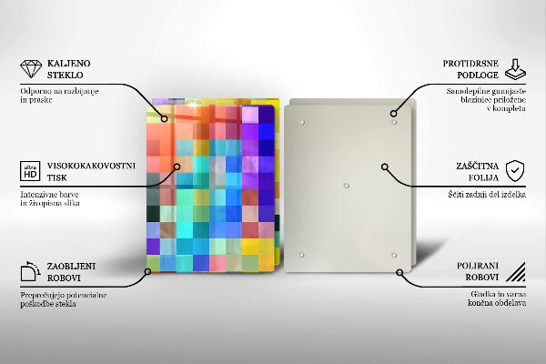 Kuchynská doska veľká zo skla Farebné pixelové štvorce