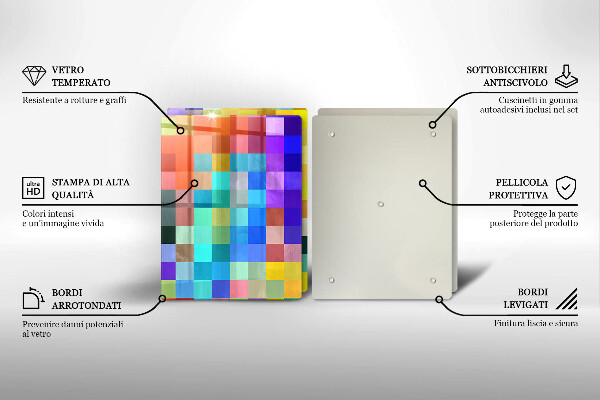 Kuchynská doska veľká zo skla Farebné pixelové štvorce