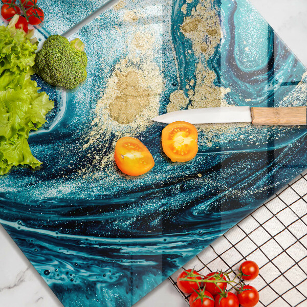 Sklenená doska na krájanie Modré zlato abstrakcia