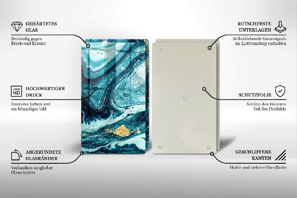 Sklenená doska na krájanie Modré zlato abstrakcia