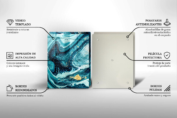 Sklenená doska na krájanie Modré zlato abstrakcia