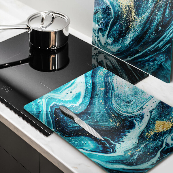 Sklenená doska na krájanie Modré zlato abstrakcia