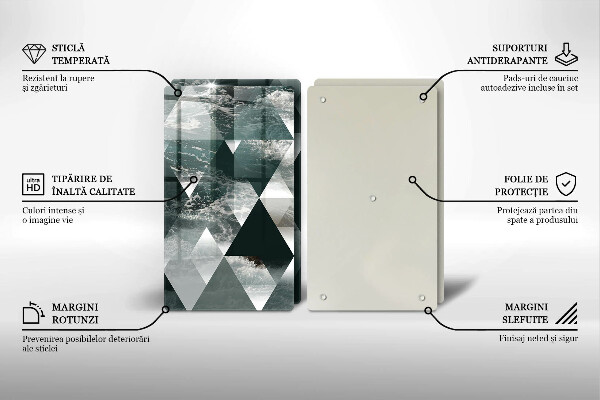 Kuchynská doska veľká zo skla Trojuholníky a voda