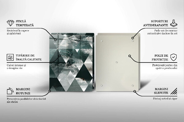 Kuchynská doska veľká zo skla Trojuholníky a voda