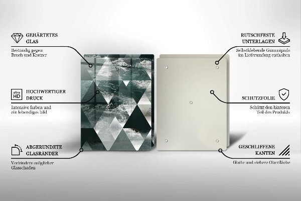 Kuchynská doska veľká zo skla Trojuholníky a voda