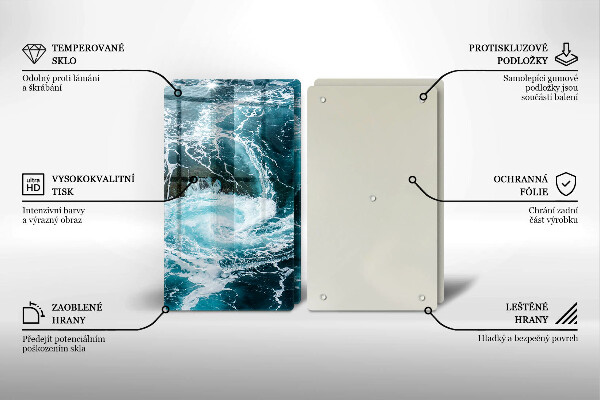 Sklenená doska na krájanie Peniace vlny vody