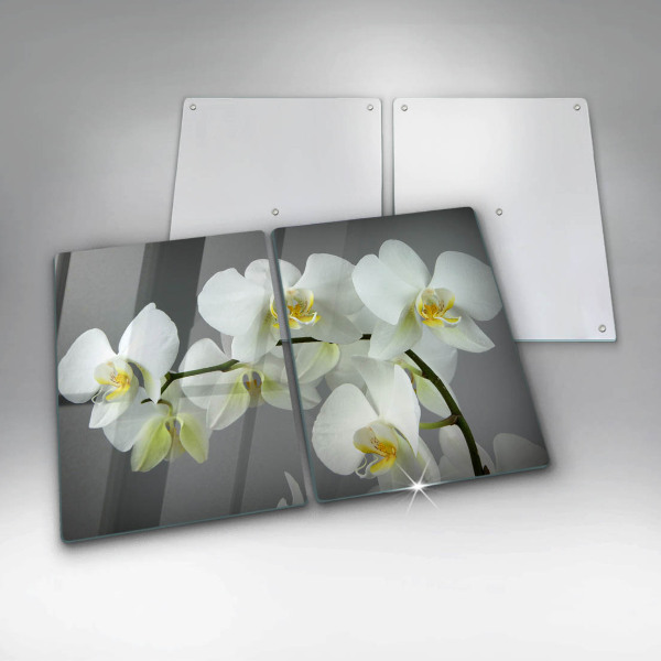 Kuchynská doska veľká zo skla Biele kvety orchideí