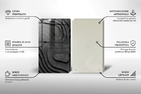 Kuchynská doska veľká zo skla 3D tvary kameňov