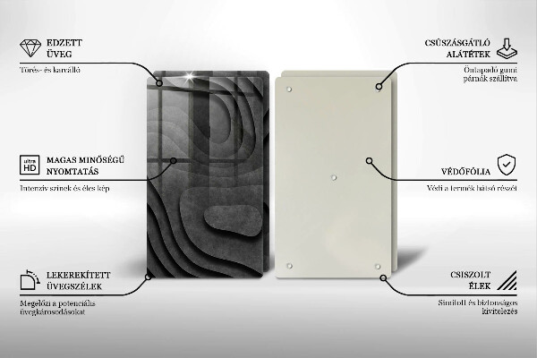 Kuchynská doska veľká zo skla 3D tvary kameňov