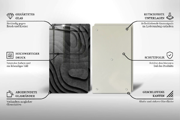 Kuchynská doska veľká zo skla 3D tvary kameňov