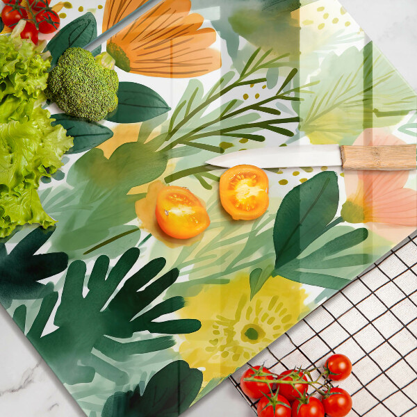 Sklenená doska na krájanie Maľované kvety