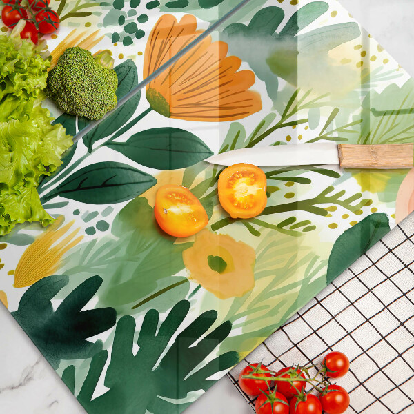 Sklenená doska na krájanie Maľované kvety