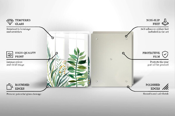 Sklenená doska na krájanie Ilustrácia listov rastlín