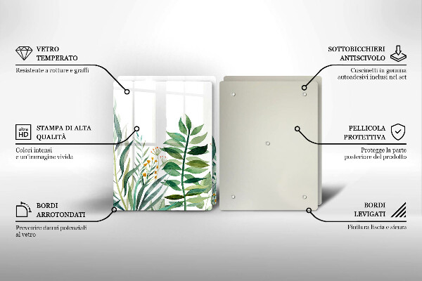Sklenená doska na krájanie Ilustrácia listov rastlín