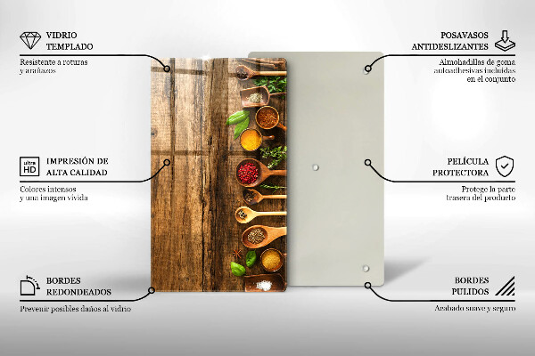 Kuchynská doska zo skla Drevené lyžice korenia