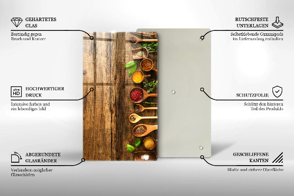 Kuchynská doska zo skla Drevené lyžice korenia