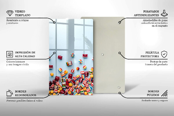 Sklenená doska na krájanie Farebné cukríky