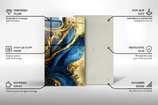 Sklenená doska na krájanie Modrý a zlatý mramor