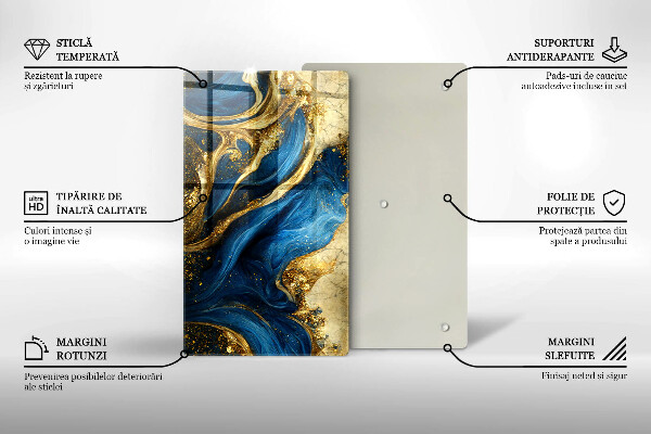 Sklenená doska na krájanie Modrý a zlatý mramor