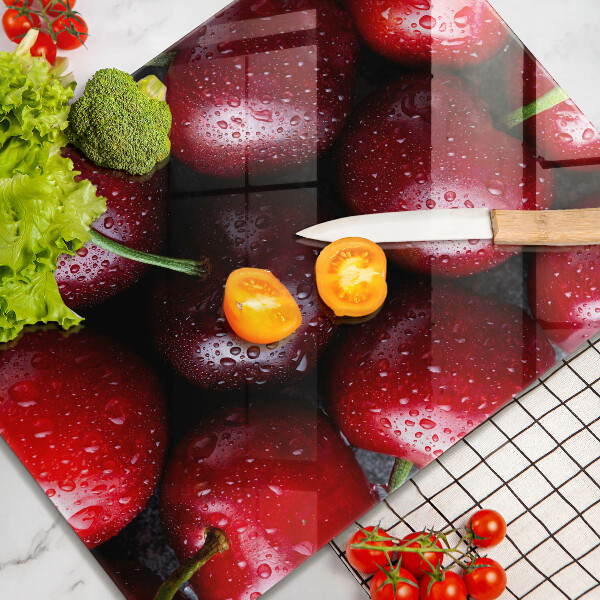 Sklenená doska na krájanie Detailný záber na čerešne