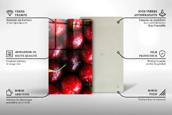 Sklenená doska na krájanie Detailný záber na čerešne