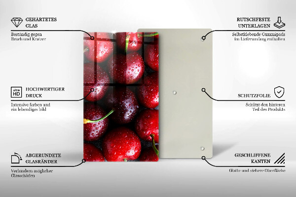 Sklenená doska na krájanie Detailný záber na čerešne