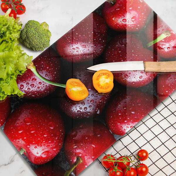 Sklenená doska na krájanie Detailný záber na čerešne