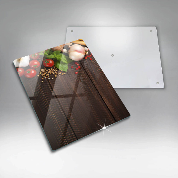 Sklenená doska na krájanie Zelenina na stole