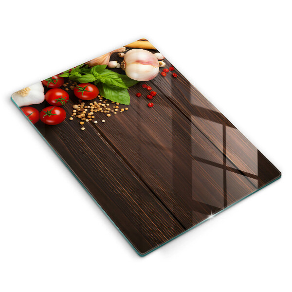 Sklenená doska na krájanie Zelenina na stole