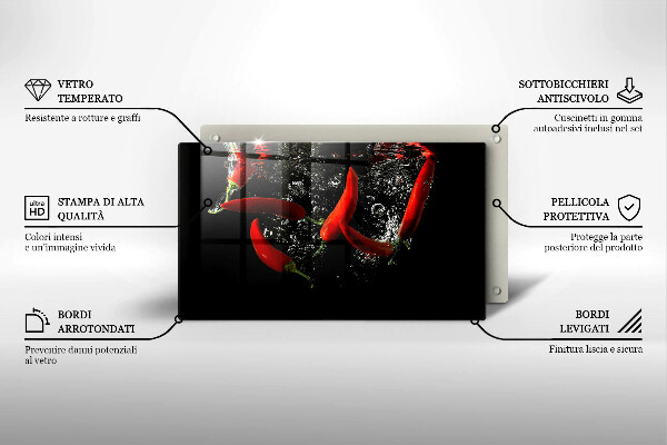 Sklenená doska na krájanie Chilli papričky vo vode