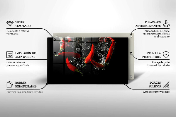 Sklenená doska na krájanie Chilli papričky vo vode