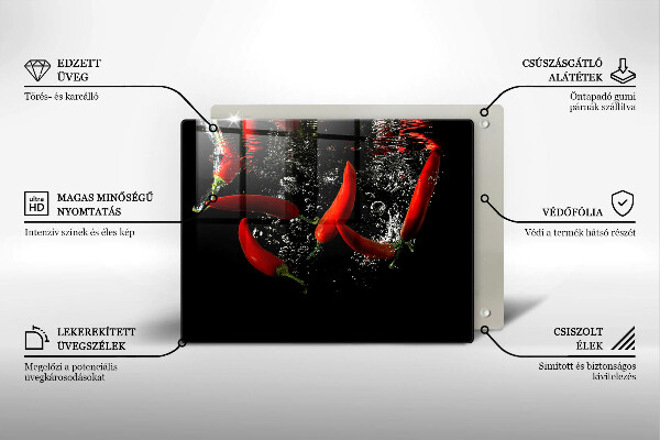 Sklenená doska na krájanie Chilli papričky vo vode