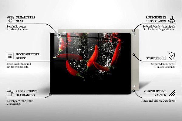 Sklenená doska na krájanie Chilli papričky vo vode
