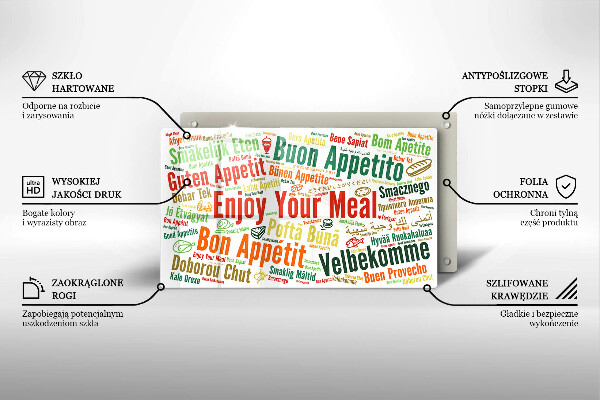 Sklenená doska na krájanie Titulky Jazyky dobrej chuti