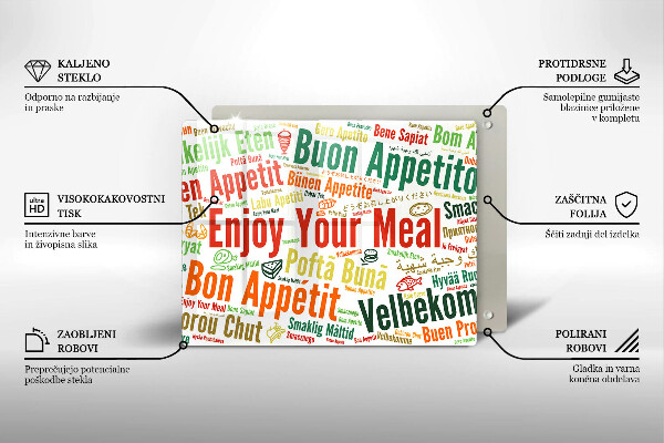 Sklenená doska na krájanie Titulky Jazyky dobrej chuti
