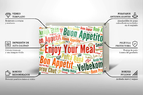Sklenená doska na krájanie Titulky Jazyky dobrej chuti