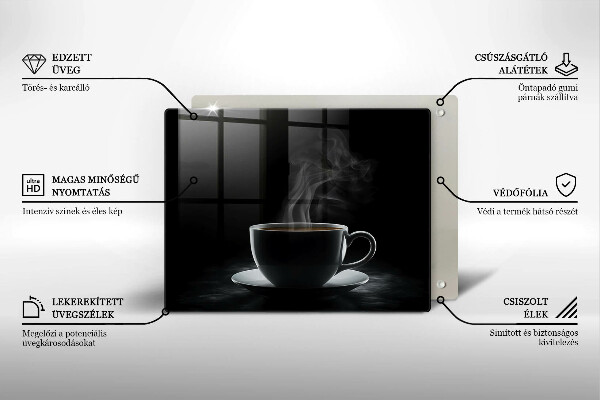 Sklenená doska na krájanie Horúca šálka kávy