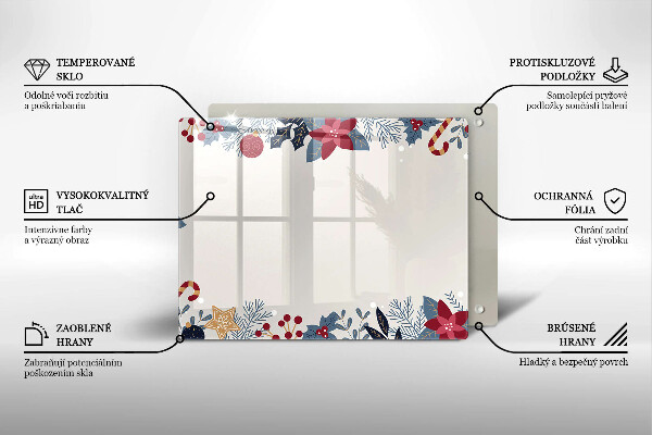 Sklenená doska na krájanie vianočné dekorácie