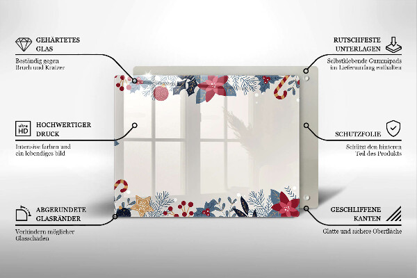 Sklenená doska na krájanie vianočné dekorácie