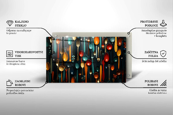 Sklenená doska na krájanie Farebné lyžice a vidličky