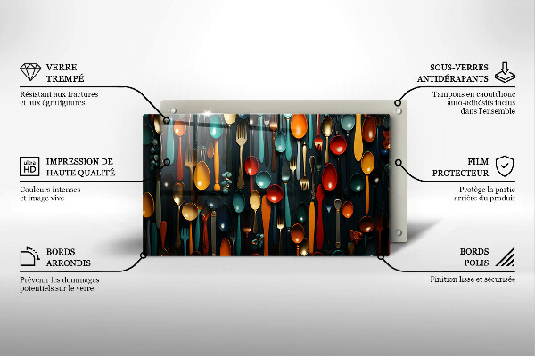 Sklenená doska na krájanie Farebné lyžice a vidličky