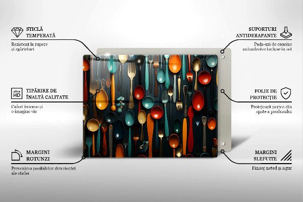 Sklenená doska na krájanie Farebné lyžice a vidličky