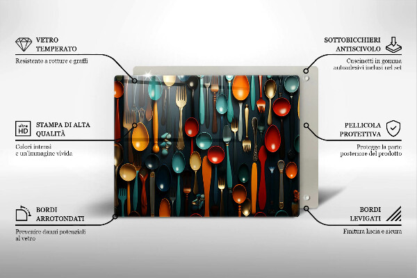 Sklenená doska na krájanie Farebné lyžice a vidličky