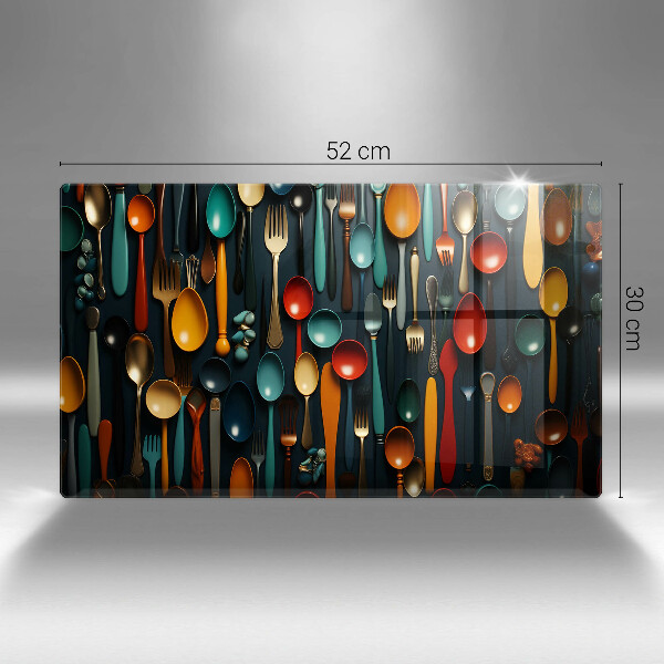 Sklenená doska na krájanie Farebné lyžice a vidličky